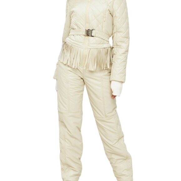 Upwear & Suits Cream Quilted Faux Leather Fringe Ski Snow Suit, Jumpsuit - Picture 1 of 11